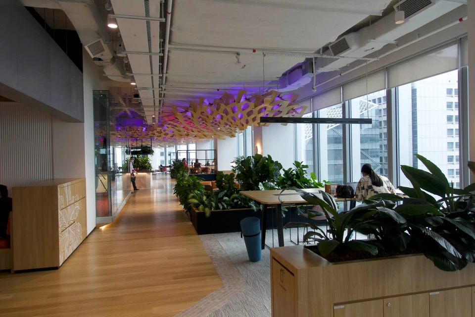 Escritórios da JLL no CapitaSpring com sistema K-array integrado a empresas e ambientes corporativos