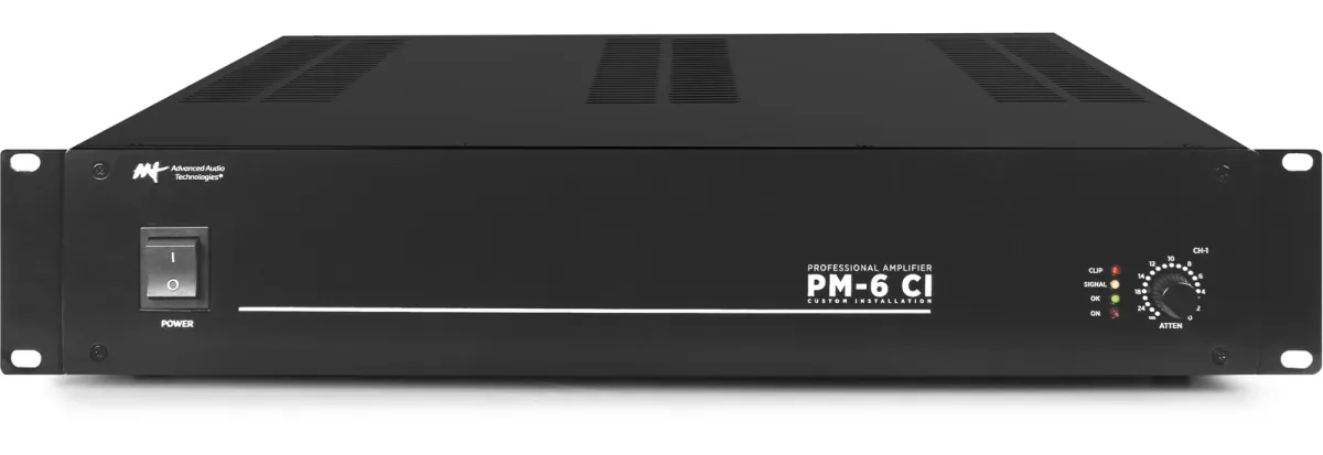 AAT PM-6 CI Amplificador 70V/100V apresentado em contexto de projeto integrado pela M.I. Automação