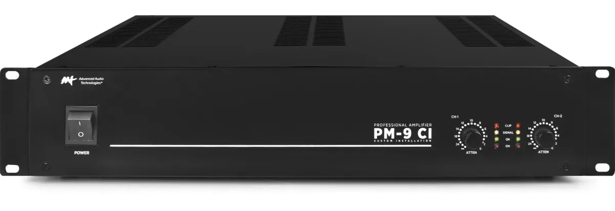 AAT PM-9 CI Amplificador 70V/100V apresentado em contexto de projeto integrado pela M.I. Automação