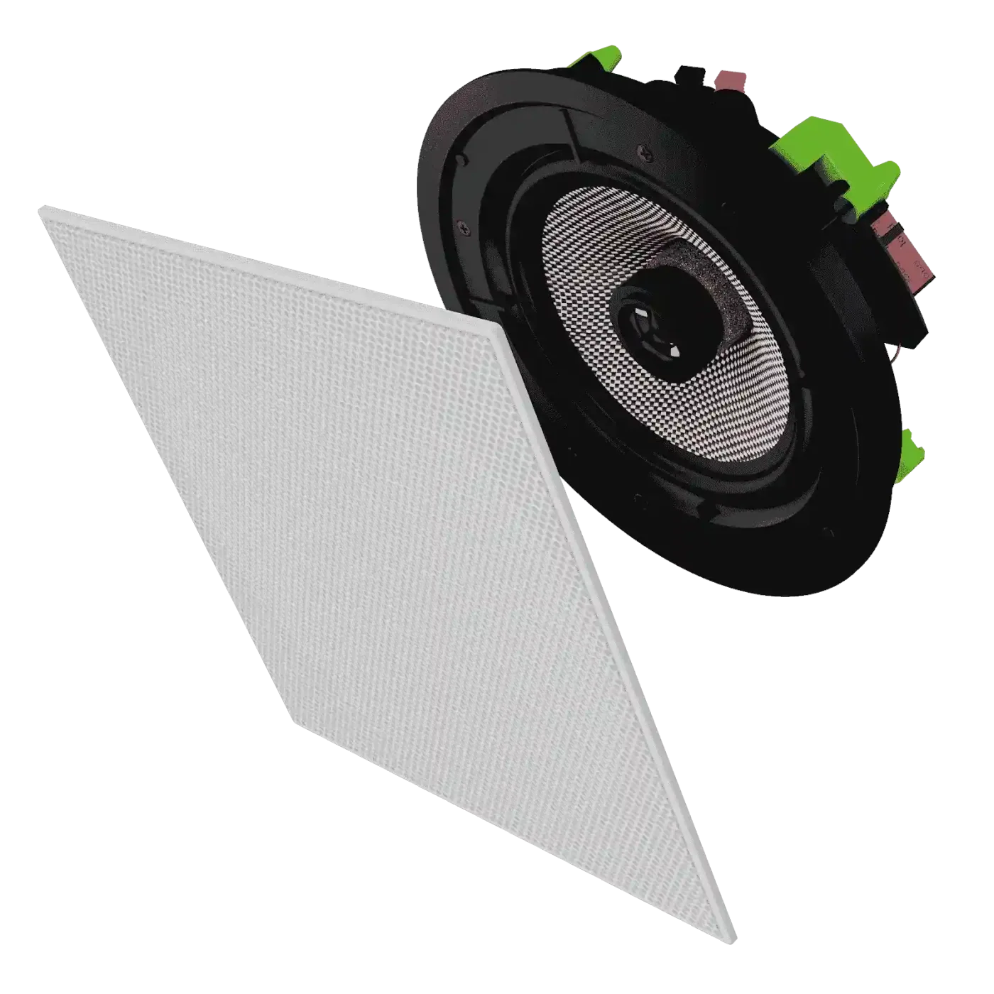 Caixas de Som Loud Áudio SQR6 120 BL FC Quadrada Plana Borderless apresentado em contexto de projeto integrado pela M.I. Automação