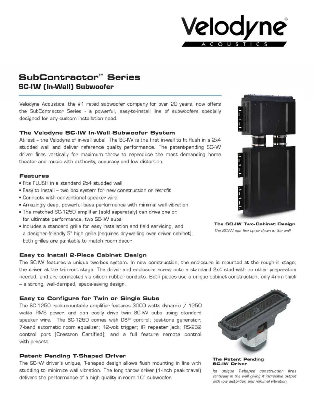 Velodyne SC-IW Subwoofer In-Wall apresentado em contexto de projeto integrado pela M.I. Automação